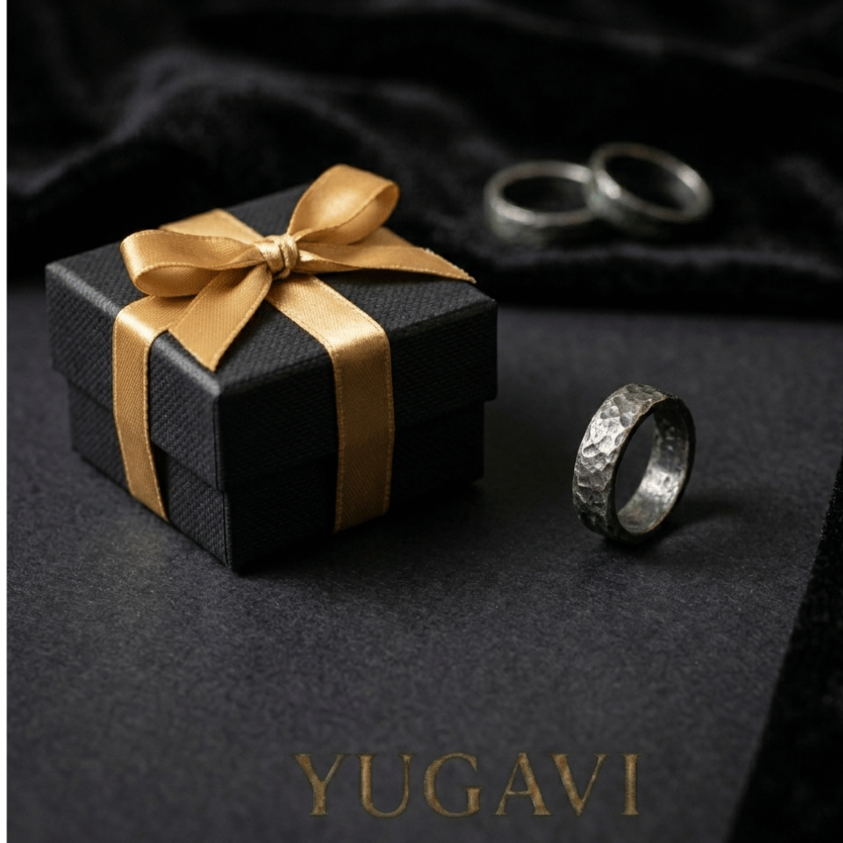 Matte black gift box with gold jewellery — Yugavi gifting collection