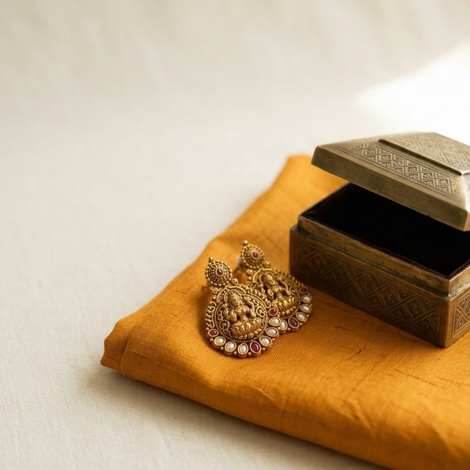 Matte black gift box with gold jewellery — Yugavi gifting collection