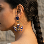 Ambujā blue meenakari lotus chandbali earrings for women, festive wear