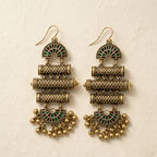 Antique gold tiered meenakari earrings with ghungroo bells by House of Yugavi