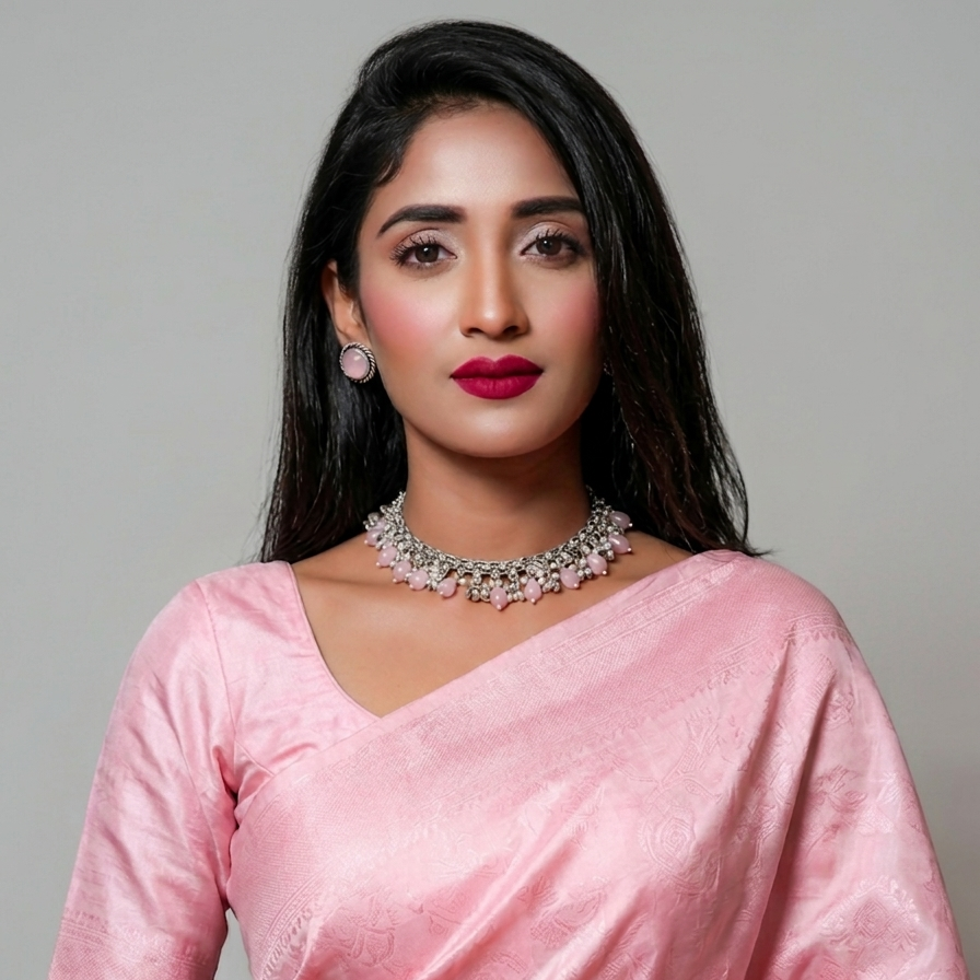 Close-up of Yugavi Bindu stud — softly luminous white moonstone cabochon held in a fine twisted rope silver bezel, minimalist Indian jewellery for everyday wear