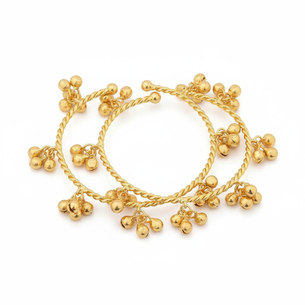 gold plated ghungroo kada bangle set of 2 twisted rope bracelet India