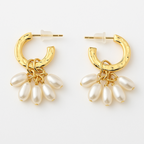 Gold hoop earrings with pearl drop cluster design, elegant and minimal artificial jewellery by Yugavi
