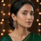Traditional Indian paisley drop earrings with emerald green stone accent