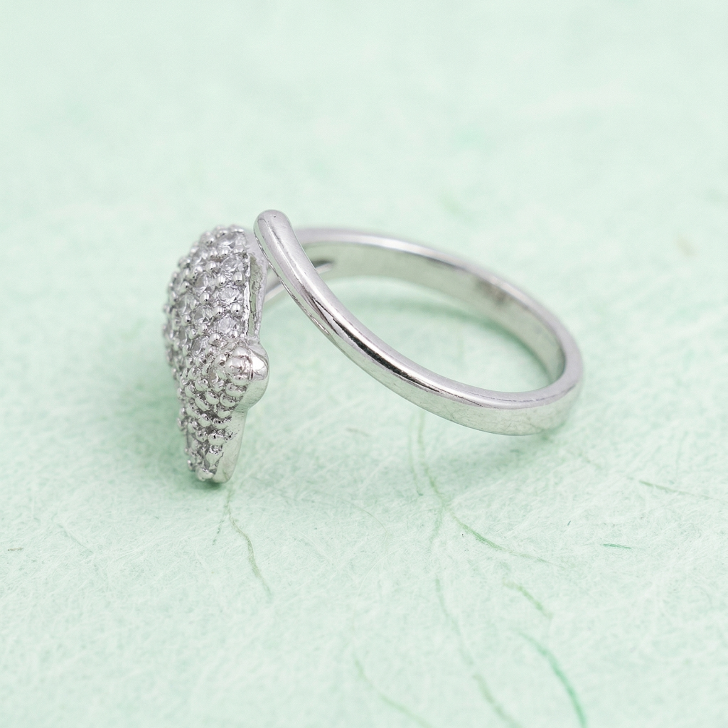 Yugavi Mishti Ring — silver rhodium pavé CZ bow cat face bypass adjustable ring with marquise CZ accent — houseofyugavi.com
