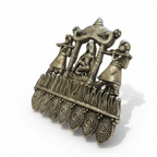 Detail of Yugavi Samayra lower border — seven elongated oval leaf forms with granulated dot surface pattern and concentric circle engraving, temple chariot processional border in oxidised silver, Kansyam Rajat heritage ring India House of Yugavi