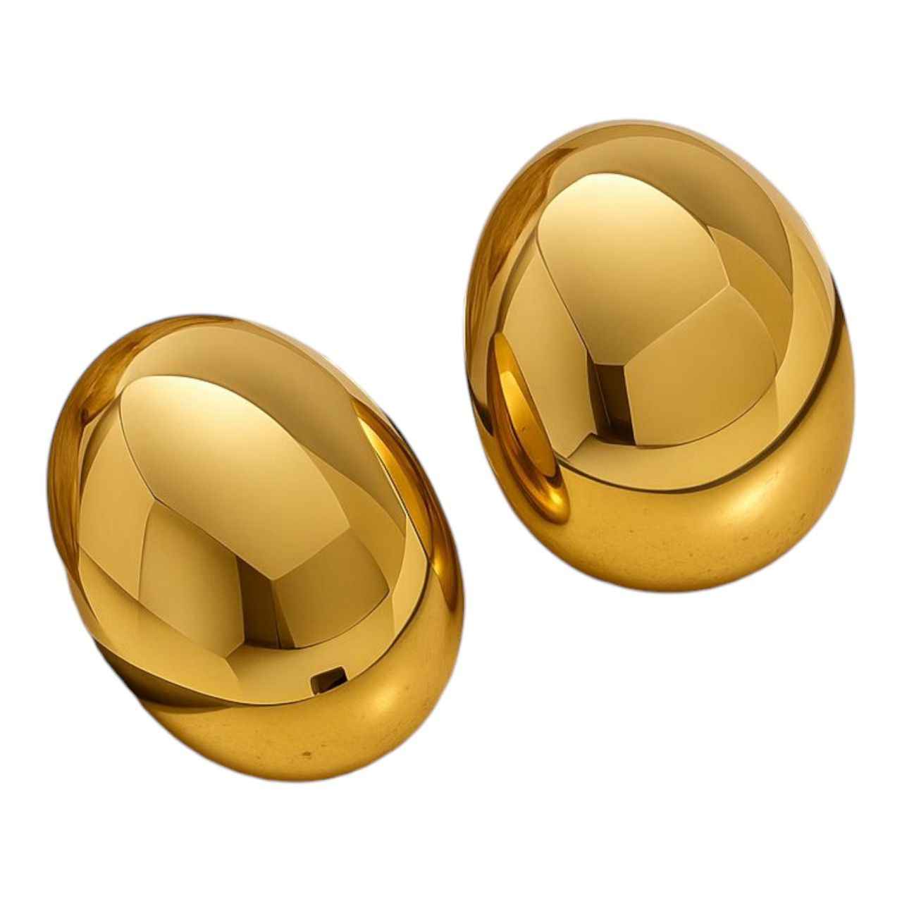 Yugavi Samika chunky oversized gold dome stud earrings in high mirror polish 18K gold, smooth hollow sculptural dome silhouette, top angle view pair — House of Yugavi