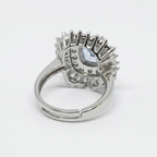 Yugavi Sitara Ring flat lay — silver double halo blue CZ cocktail ring — Yugavi Celestial Collection — houseofyugavi.com