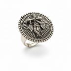 oxidised silver Krishna coin disc statement ring India