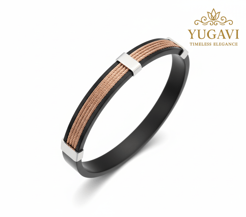 black rose gold silver tri tone cable rope bangle kada unisex