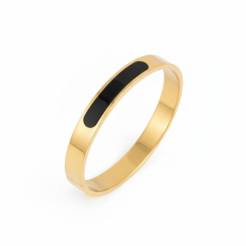 gold black enamel minimalist flat band bangle kada unisex men women India 