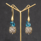 long beaded necklace set aqua blue faceted crystal nugget beads dark gunmetal pave encrusted barrel beads gold spacer beads lobster clasp extender chain matching hook drop earrings casual daily wear office festive boho travel vacation gifting fashion jewellery Yugavi buy online India