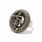 oxidised silver Krishna open wreath paisley scroll statement ring India 